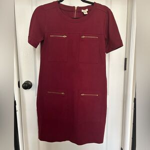 J. Crew Zipper Ponte Shift Dress in Burgundy Size 0 Spandex/Viscose Blend